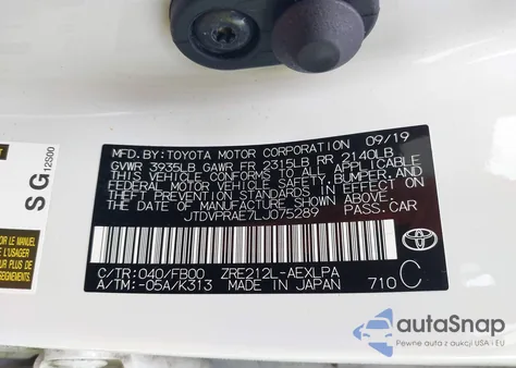 2020 Toyota Corolla Le from USA, damaged, VIN JTDVPRAE7LJ075289